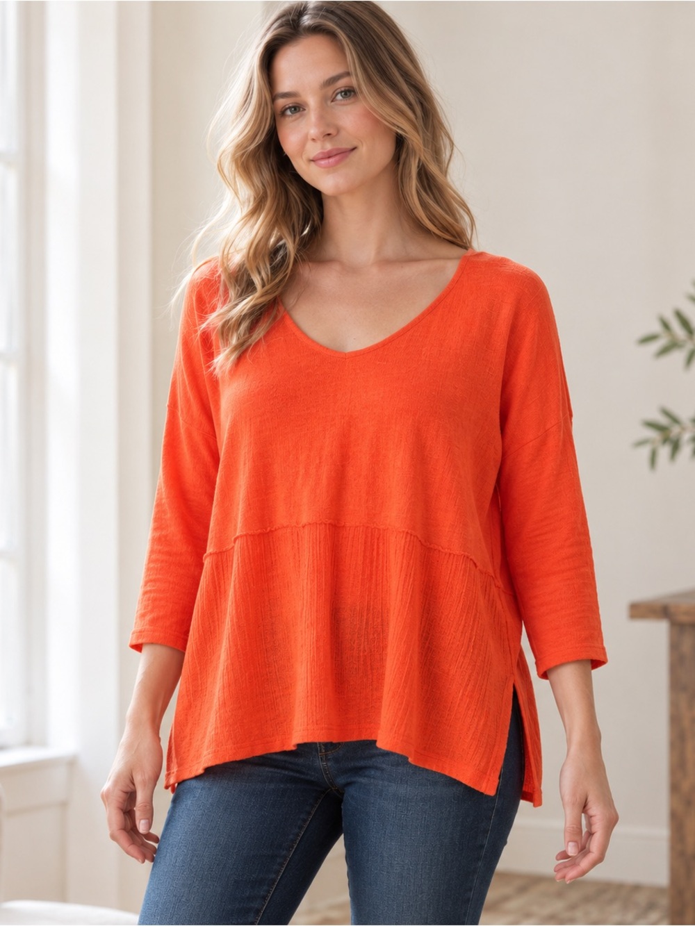 Anthropologie Benandlucia Orange Cotton Gauze Tunic Top Small
